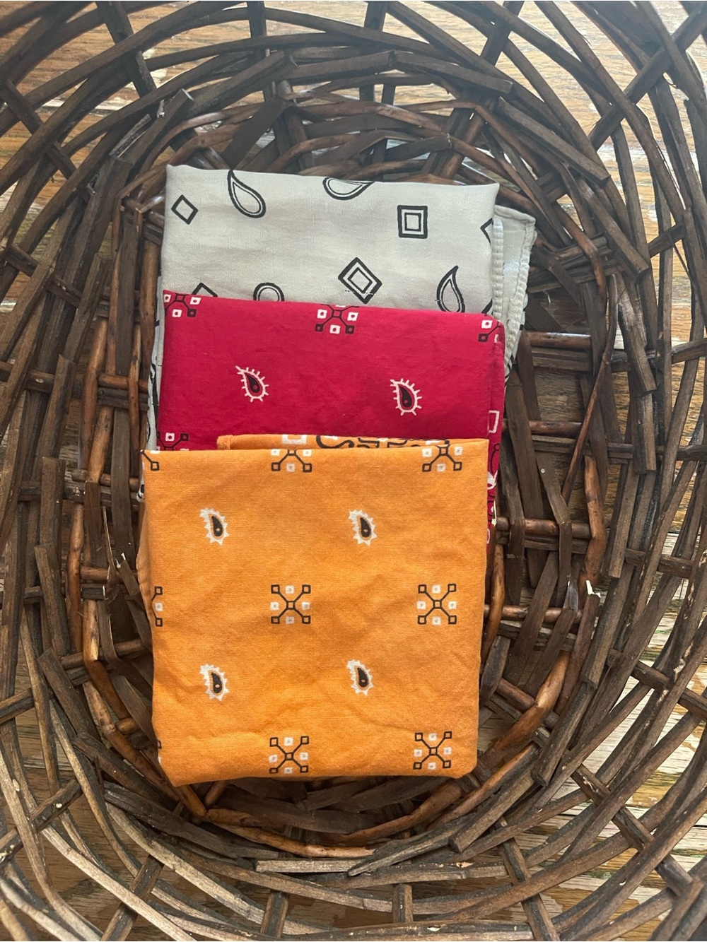 Set of 3 Printed Bandanas - Orange, Red, White
